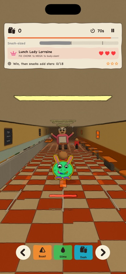 Boss fight against Lunch Lady Lorraine in the cafeteria